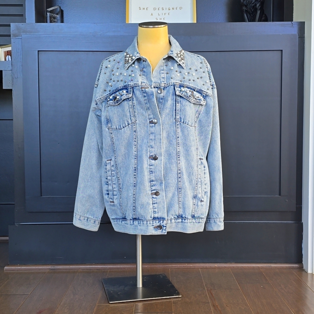 Jean Jacket with Pearl & Metal Stud Detailing